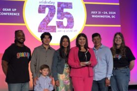 GEAR UP Manchester’s Parent Ambassador, Ana Ascencio, accepting her award as the 2024 Family Leader of the Year at the NCCEP/GEAR UP Annual Conference.